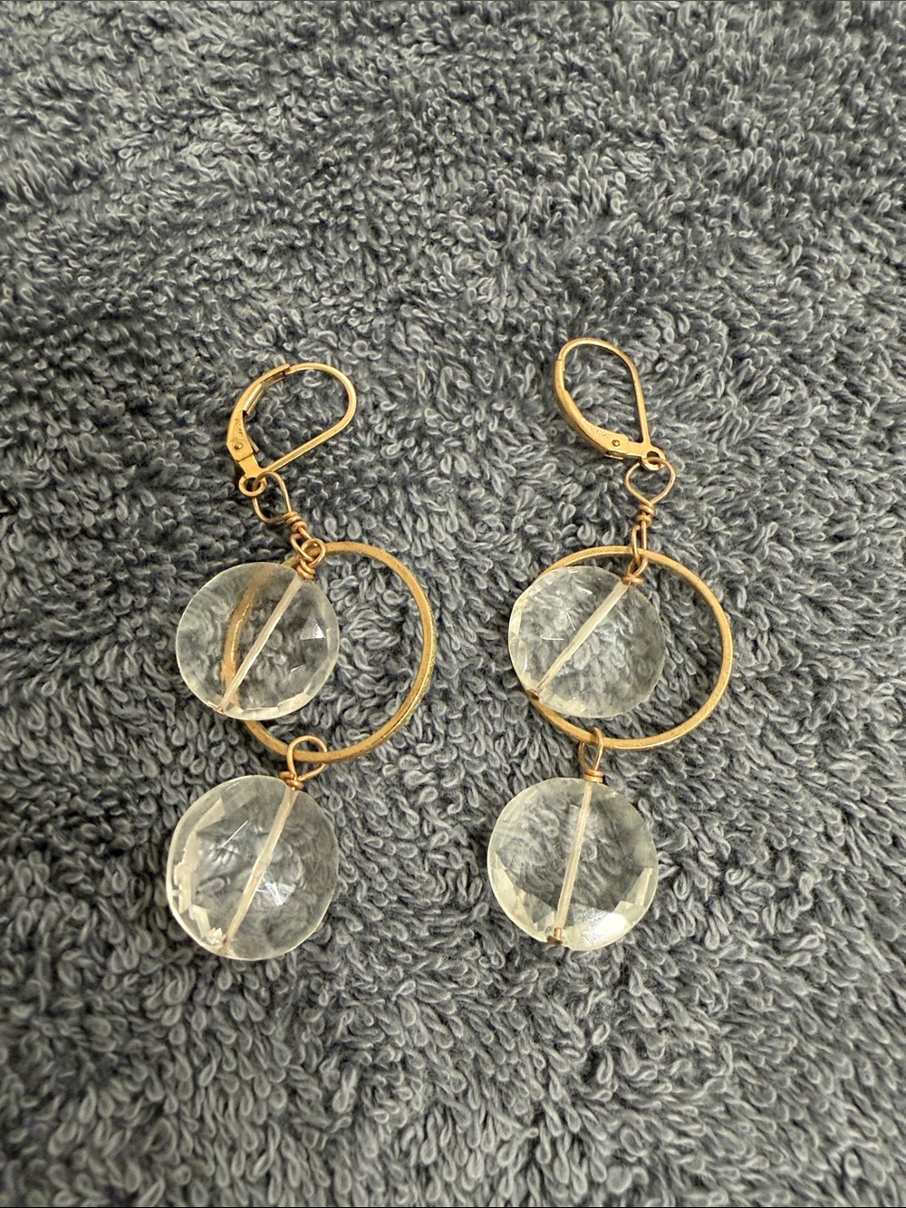 Neiman Marcus Gold-Tone Hoop Earrings with Clear Crystal Discs